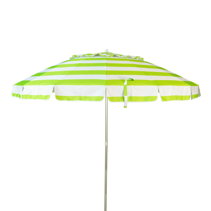Deluxe 8 ft Lime Green and White Stripe Patio & Beach Umbrella with Travel Bag